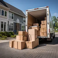 parked moving truck with moving boxes