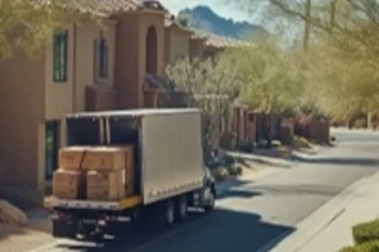a moving truck unloading boxes on a street in Arizona
