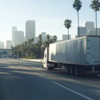 a moving truck on a highway in California
