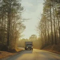 a moving truck on a highway in Massachusetts