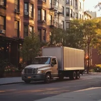 a moving truck parked on a New York City street