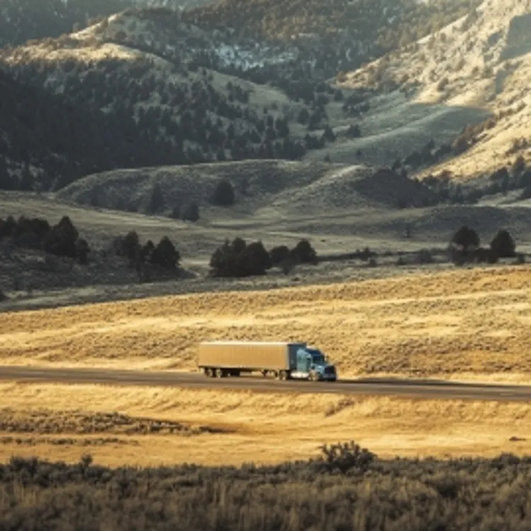 a moving truck on a highway in Wyoming