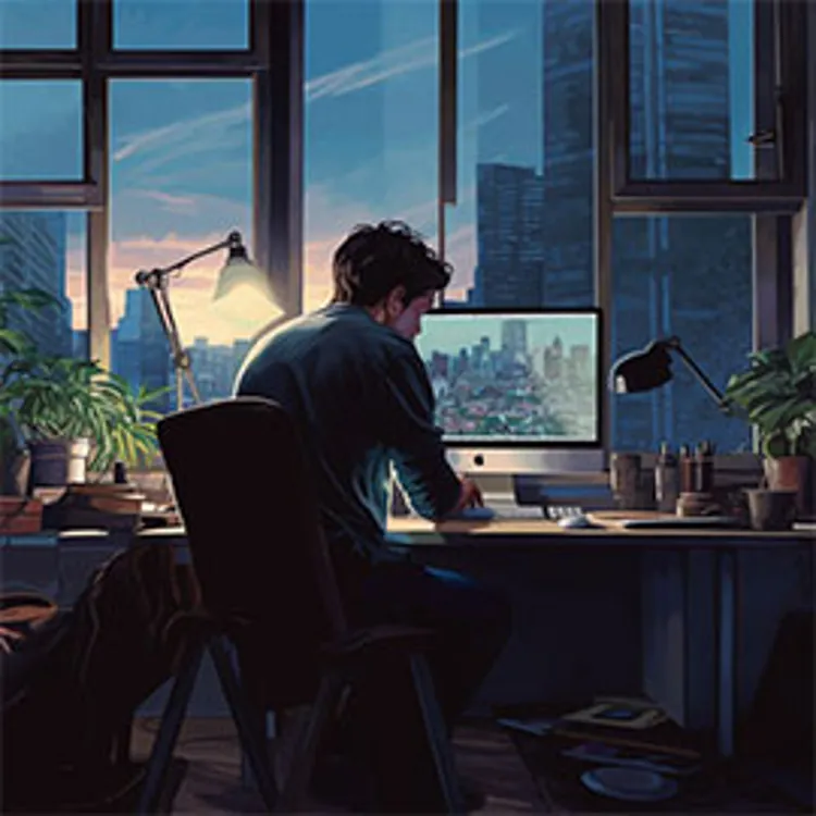 man at desk working on a computer