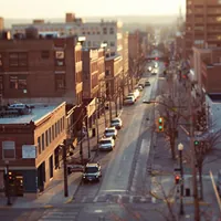 view overlooking a street with parked cars