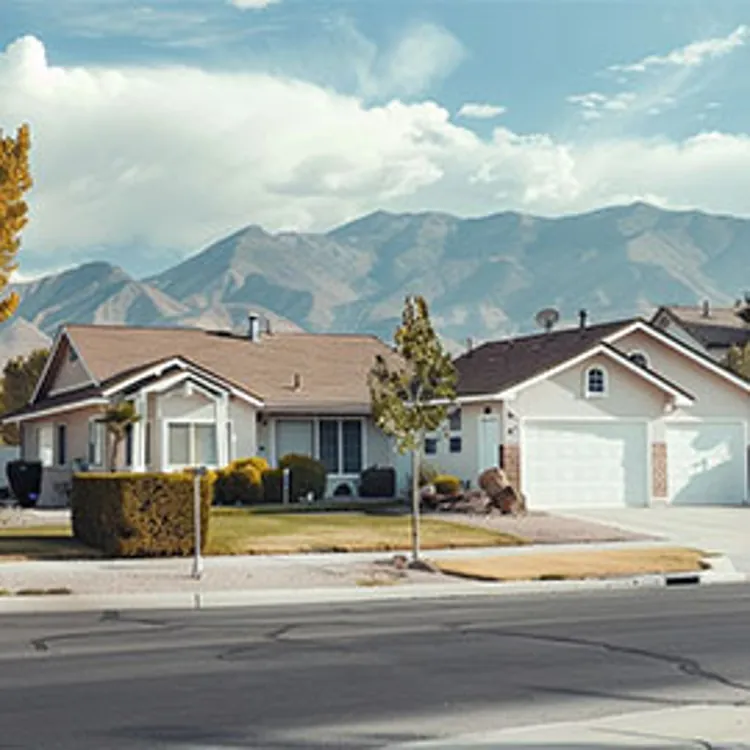 a typical home in nevada with mountains in the background