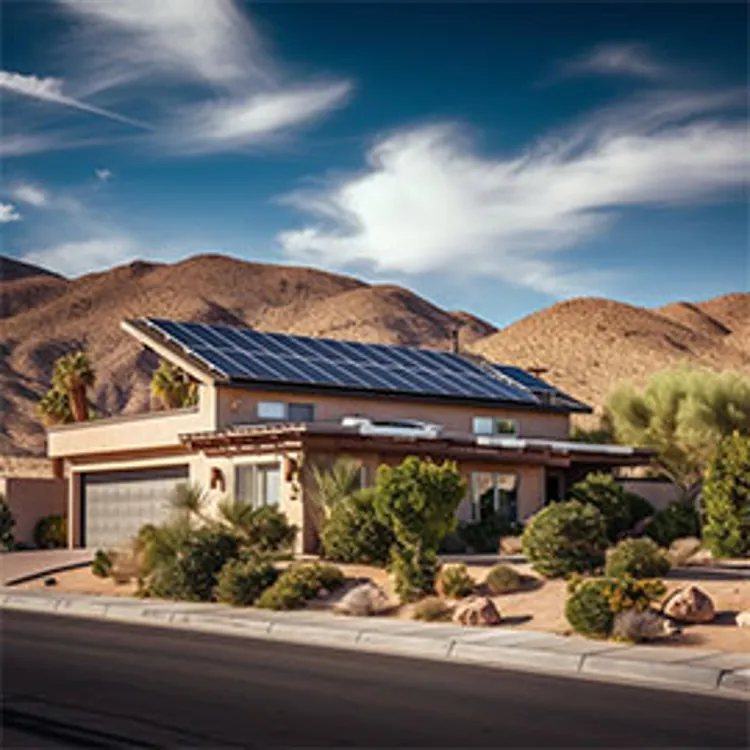 house with solar panels on the roof in the Nevada desert