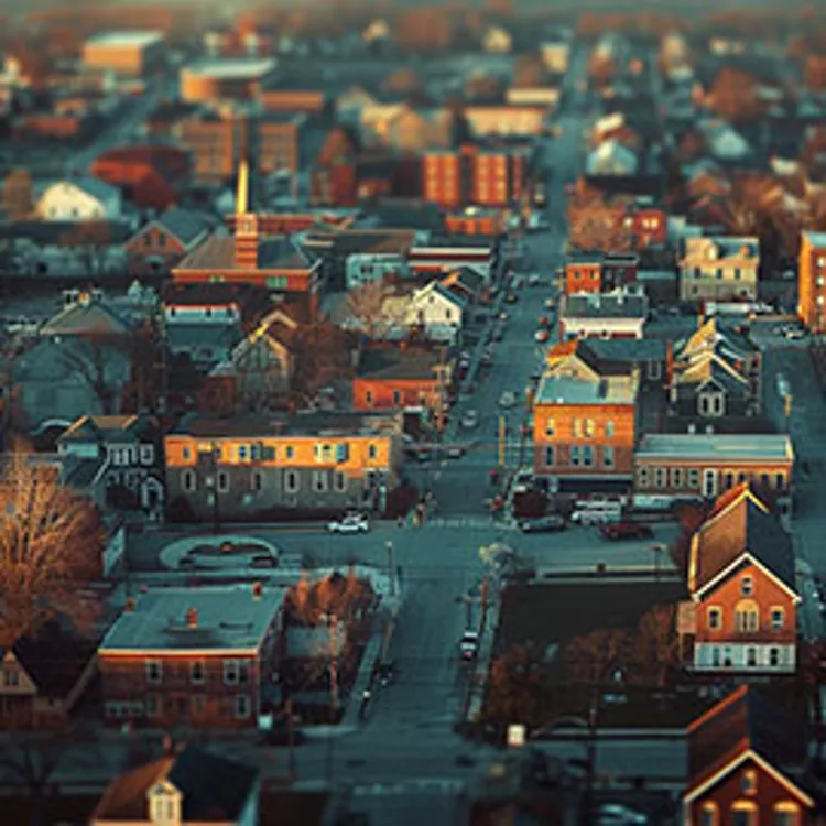 top view of a town showing streets and buildings