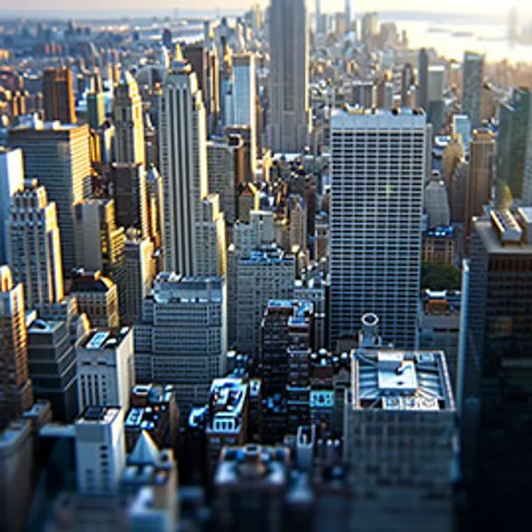 outside view of city buildings seen from a high location