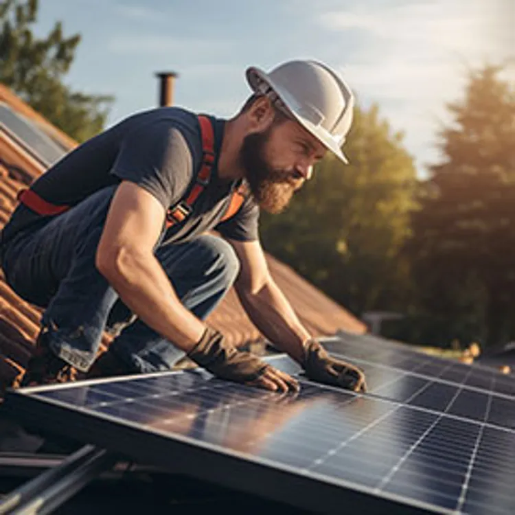 man installing a solar panel