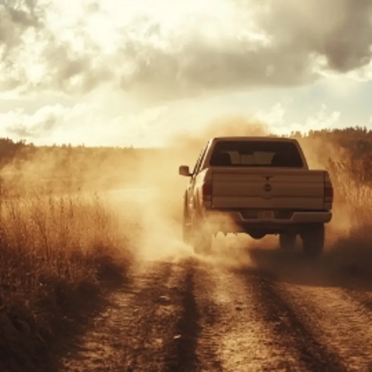 a Nissan Titan going down a dirt road