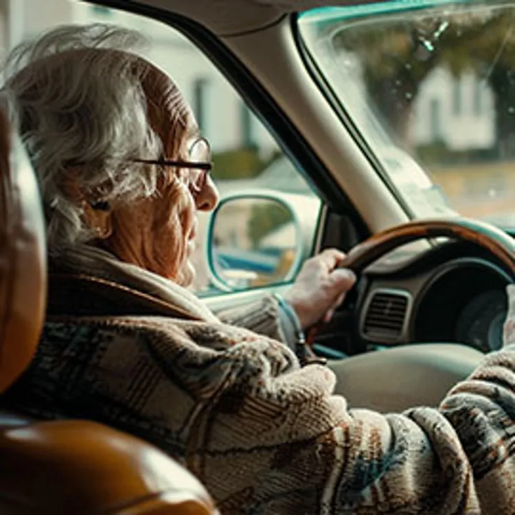an elderly person driving a car