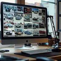 computer monitor showing different cars