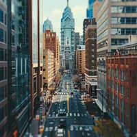 road in the middle of the city lined with high-rise buildings