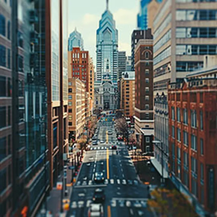 road in the middle of the city lined with high-rise buildings