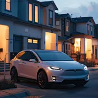 electric vehicle parked on the street along a row of homes in pennsylvania