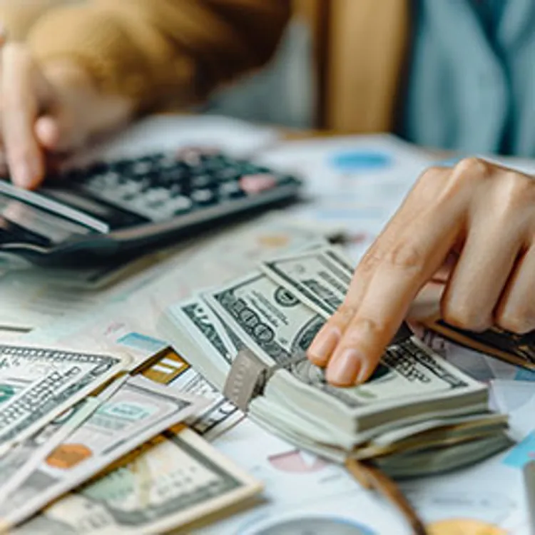 a person counting and computing money
