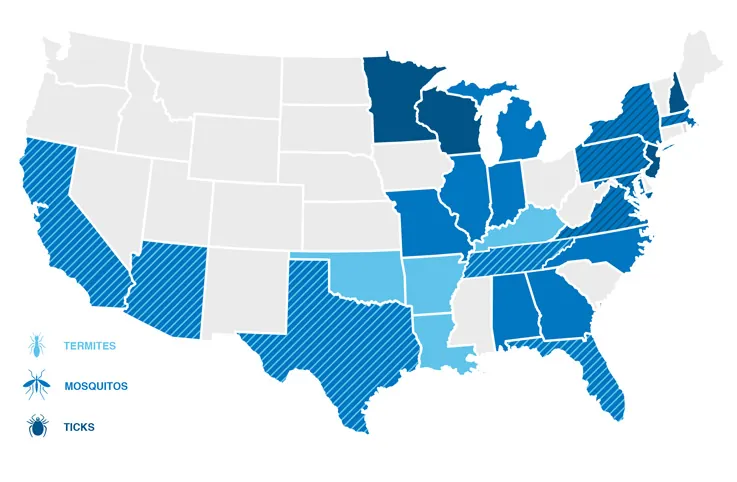 most common pests by region map