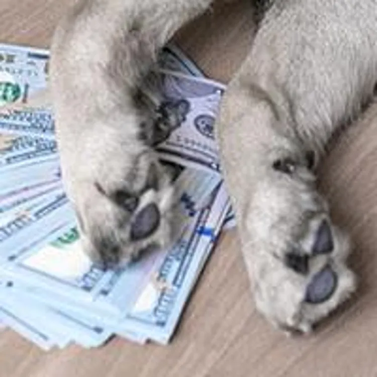 dog paws on top of dollar bills