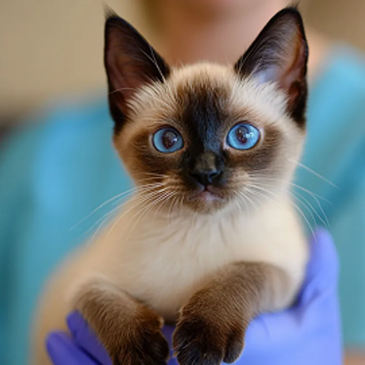 Cat with colorful eyes facing the camera
