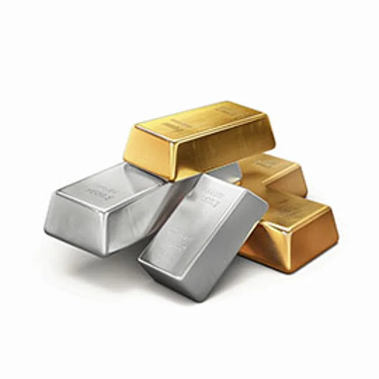 two platinum bars and three gold bars