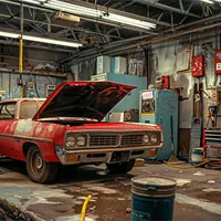 a pontiac in a garage under maintenance