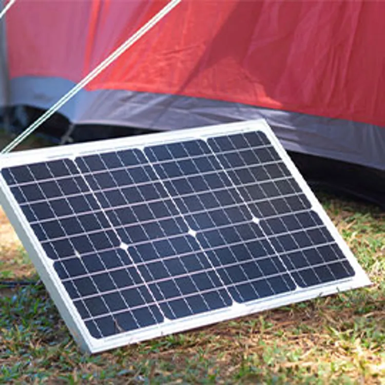 portable solar panels outside a camping tent
