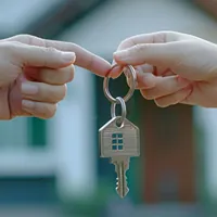 a house key being handed from one hand to another