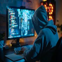 a hacker sitting in front of a computer