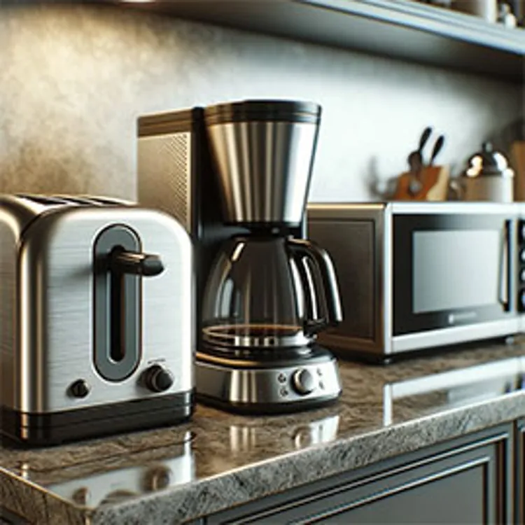 image showing a toaster, coffeemaker and microwave on a kitchen counter