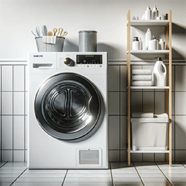 white contemporary dryer in a laundry room