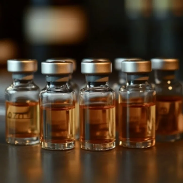 vials with liquid inside arranged in a row