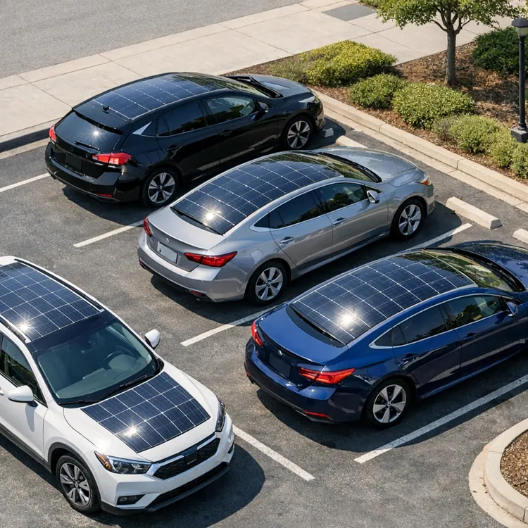 Cars with solar panels highlight advances in sustainable vehicle technology.