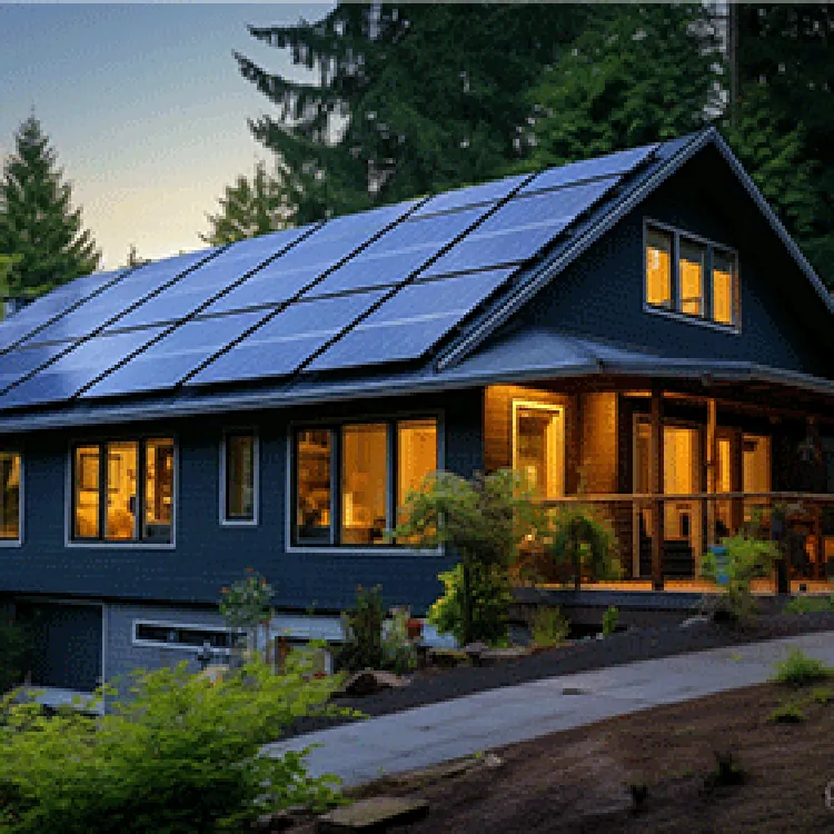 nice semi-glass house with solar panel on a late afternoon