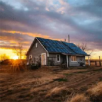 house with solar panels on a farm
