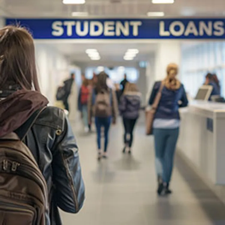 college students in queue for student loans counter