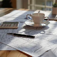 Cup, paper and pen on top of a table