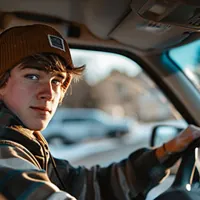a teenager driving a car