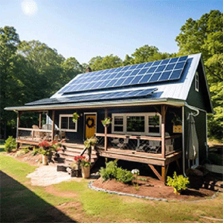 small house with solar panels on roof