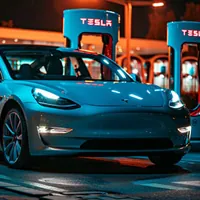 a parked tesla electric vehicle