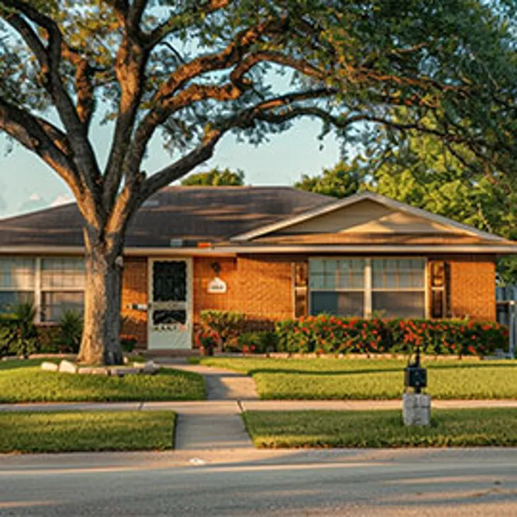 single detached Texan home with a large tree in the foreground