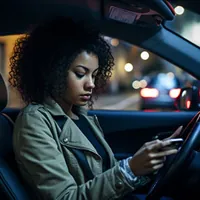 young woman using her phone while driving