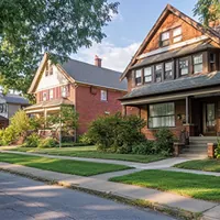 front yard of two brick houses