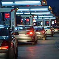 queue of cars in a gas station