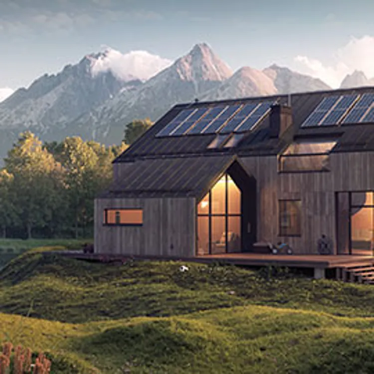 solar panels on house with mountains in the background