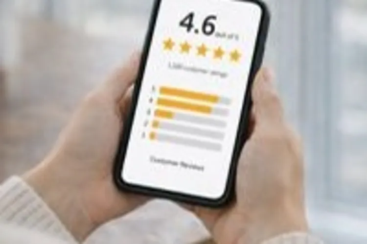 a mobile phone showing a five-star rating
