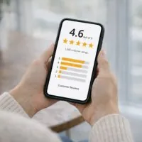 a mobile phone showing a five-star rating