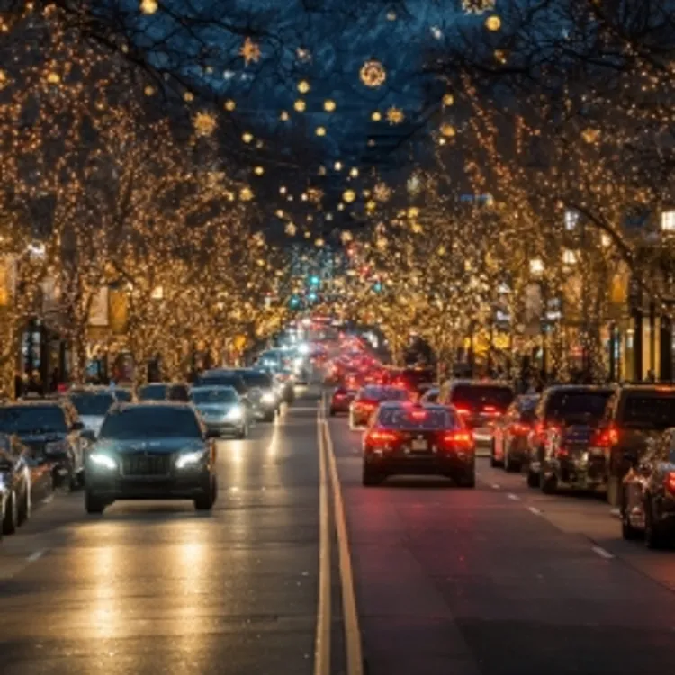 a downtown street lined with cars and traffic