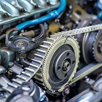 closeup image of a timing belt and chain