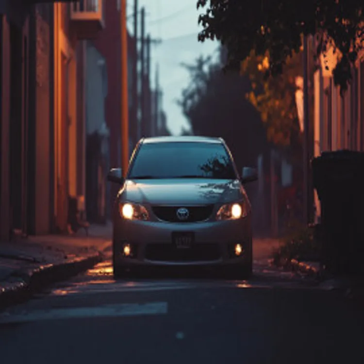 a toyota camry on a narrow road at dusk