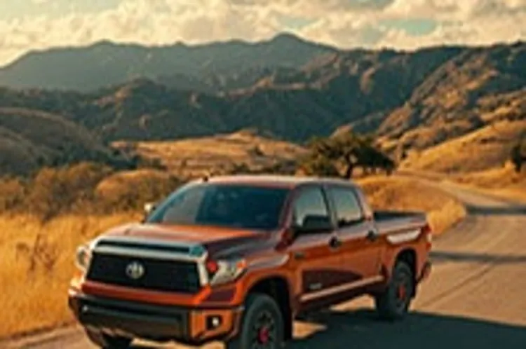 reddish orange pickup truck on a deserted road
